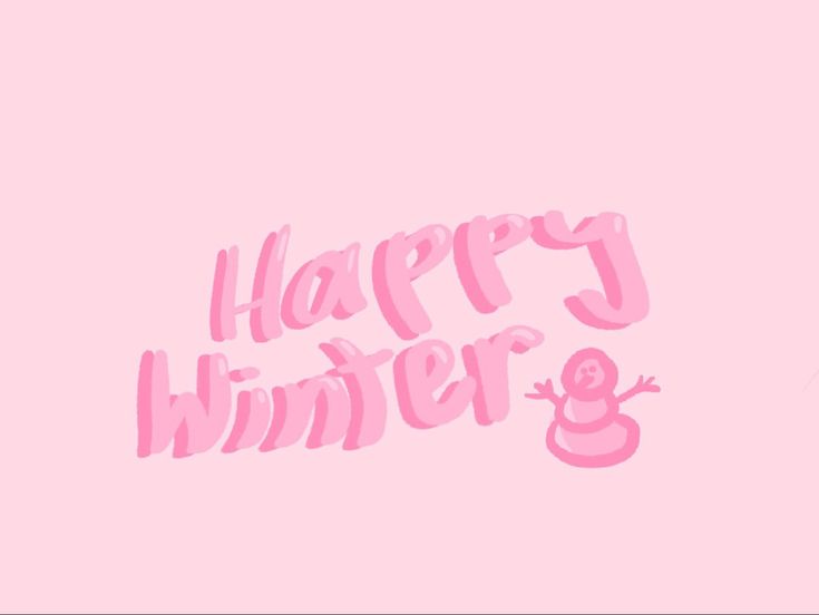 the words happy winter are written in pink