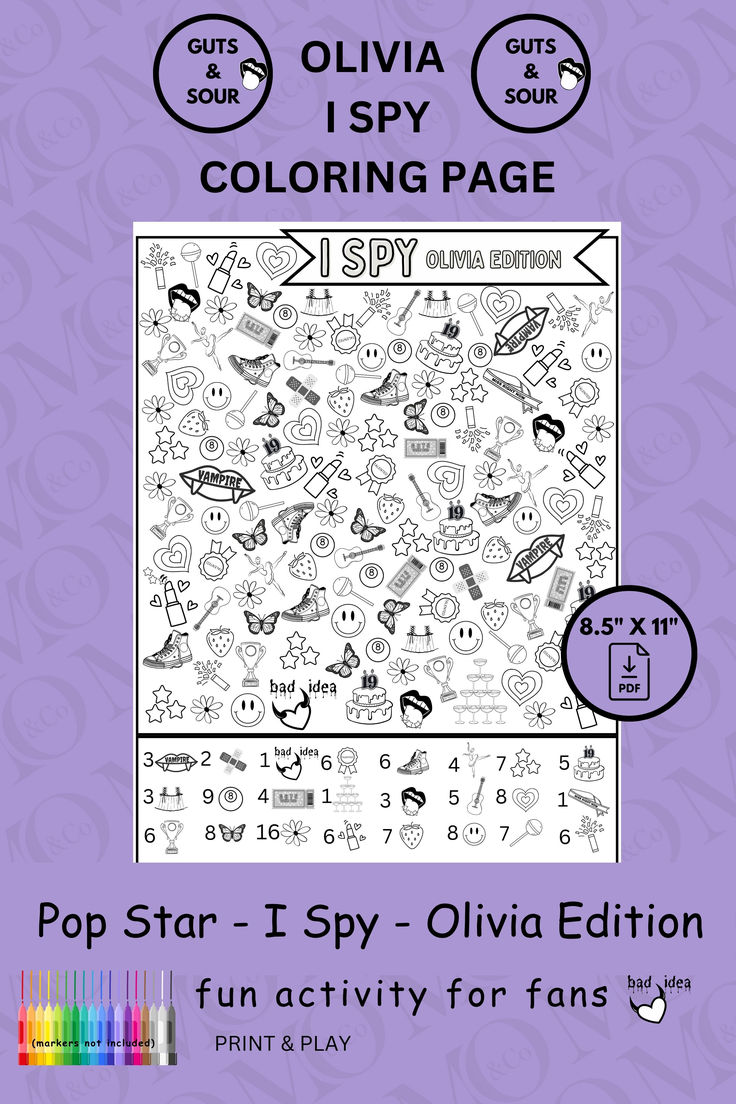 an activity book for children to color with the words, pop star i spy - olvia