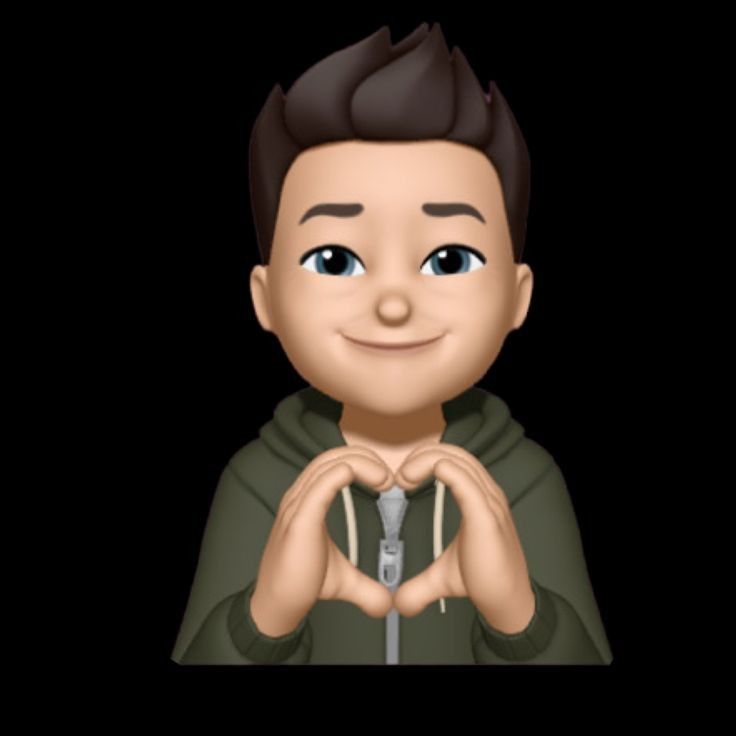 a cartoon boy making the shape of a heart with his hands in front of him