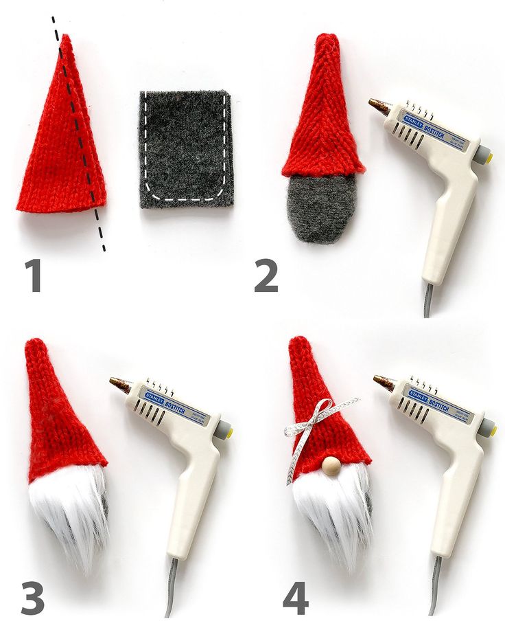 the instructions for how to make knitted gnome hats with needles and felt tips are shown