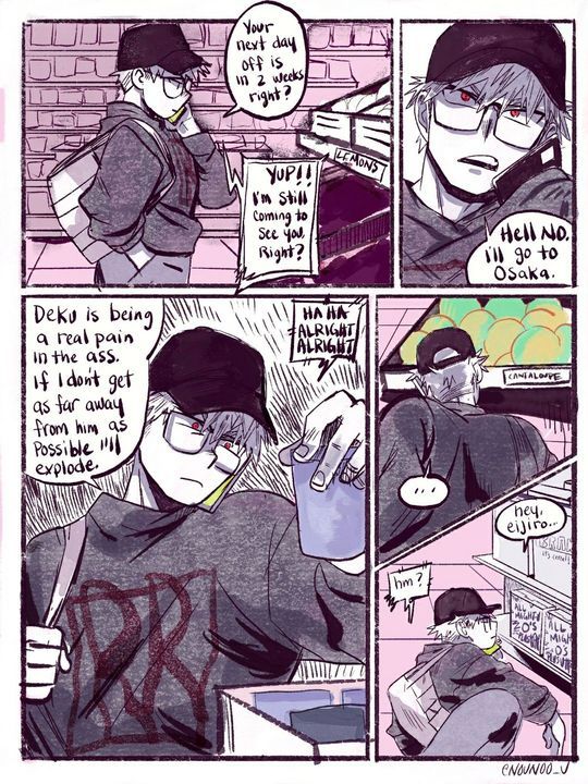 a comic strip with an image of a man in a hat and glasses talking to another person