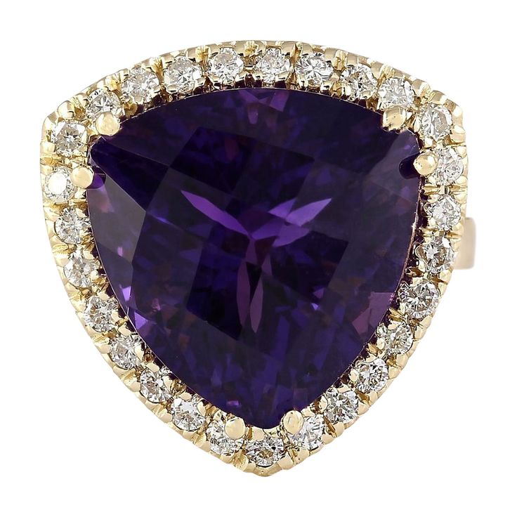 12.65 Carat Natural Amethyst 14K Yellow Gold Diamond Ring Yellow Gold Cocktail Ring, Wedding Bride Jewelry, Amethyst And Diamond Ring, Yellow Gold Diamond Ring, Amethyst Healing, Purple Diamond, Gold Cocktail Ring, Gold Cocktail, Gold Diamond Ring