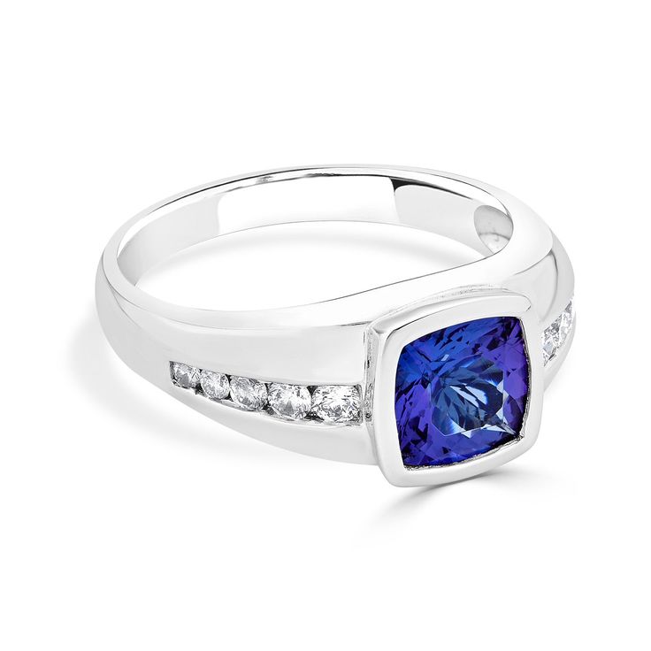 This Ring That Is Artistically Styled With 14k White Gold Makes A Standout. Featuring A Classy Design That Shines Bright With Cushion-cut Tanzanite And Round Diamonds, This Ring Will Embody Ethereal Perfection To Your Look. Product Information SKU ADG50597/8 Metal Type 14K Metal Color White Gold Ring Style Solitaire Primary Stone Gemstone Name Tanzanite Gemstone Species Zoisite No. Of Gemstones 1 Gemstone Shape Cushion Gemstone Weight 2.23 Gemstone Size 8x8 Origin Tanzania Secondary Stone Gemsto