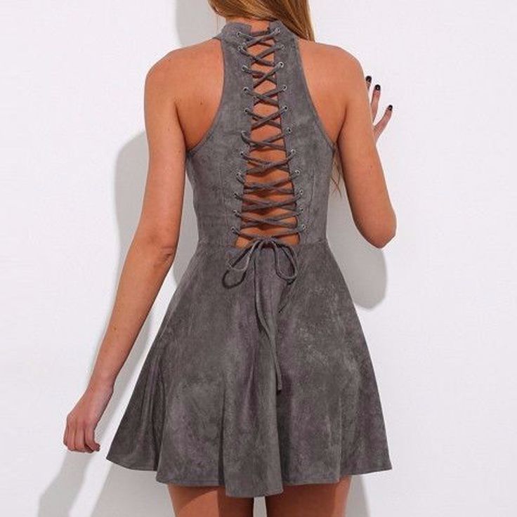 Gray Bandage A-Line Off Shoulder Backless Solid Sleeveless Pleated Mini Dress Fitted Halter Dress With Back Zipper For Summer, Spring Sleeveless Mini Dress With Corset Back, Spring Club Mini Dress With Corset Back, Spring Sleeveless Dress With Lace-up Back, Sleeveless Mini Dress With Corset Back For Date Night, Casual Party Dresses With Corset Back, Spring Sleeveless Mini Dress For Club, Sleeveless Dress With Corset Back For Club, Sleeveless Club Dress With Corset Back