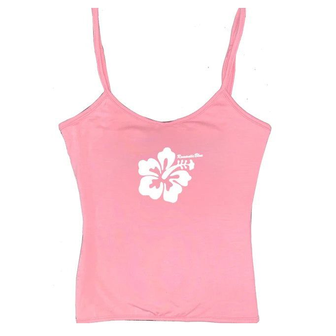 Aesthetic tank top with a black hibiscus flower on the front - boogzel clothing Summer Sleeveless Hawaiian Tops, Hawaiian Sleeveless Beach Tops, Summer Hawaiian Sleeveless Tops, Hawaiian Sleeveless Summer Tops, Y2k Sleeveless Tank Top For Vacation, Y2k Style Sleeveless Tank Top For Vacation, Y2k Style Tank Top For The Beach, Y2k Camisole Tank Top For Beach, Casual Sleeveless Tank Top With Tropical Print