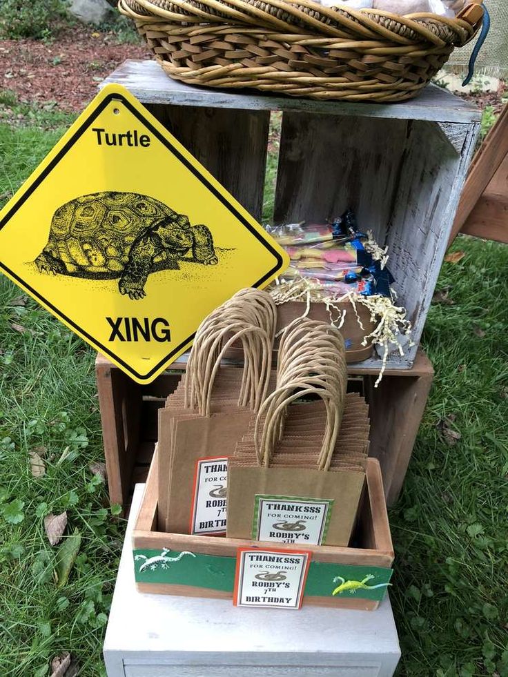 there is a sign that says turtle xing next to some boxes and bags on the ground