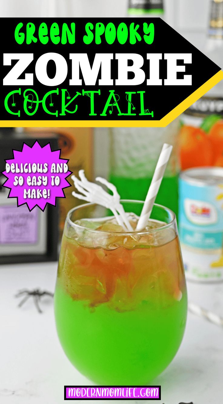 the green spooky zombie cocktail is ready to be served at your halloween party