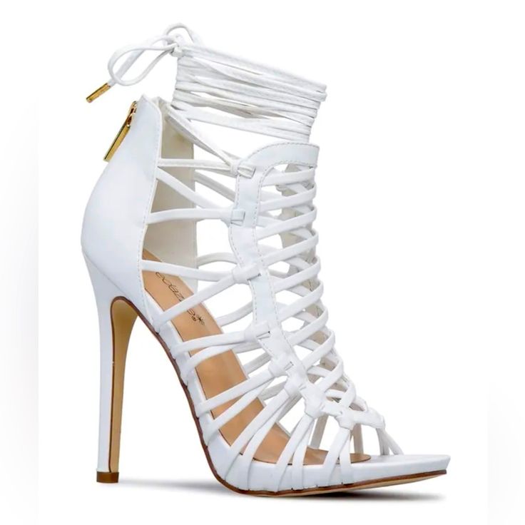 These Are Just Too Cute! Spice Up Your Spring Wardrobe. Brand New With Box. Size 8. White Heeled Sandals, Black Lace Heels, Fancy Sandals, Red Suede Heels, Wrap Shoes, Dressy Sandals, Ankle Tie Sandals, Dressy Shoes, White Sandals Heels