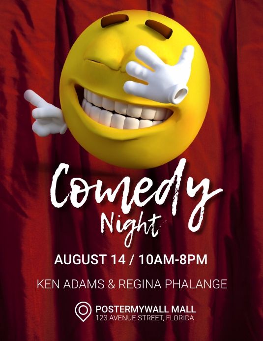 a poster for comedy night with a smiley face