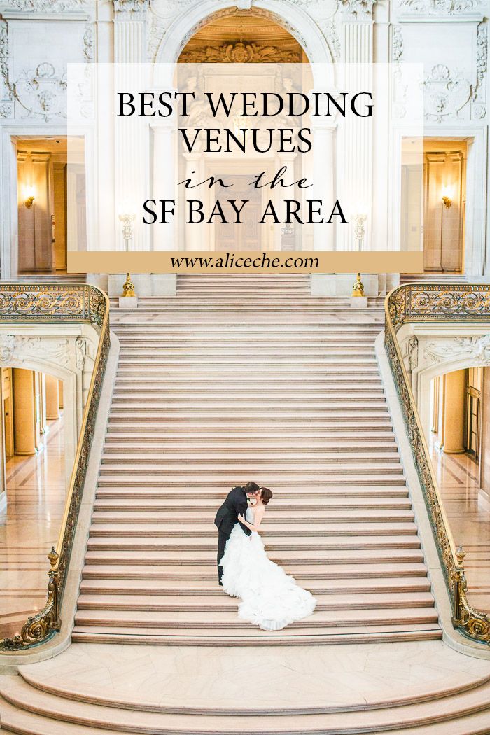 a bride and groom are standing on the stairs in front of an ornate building with text overlay that reads best wedding venues in st bay area