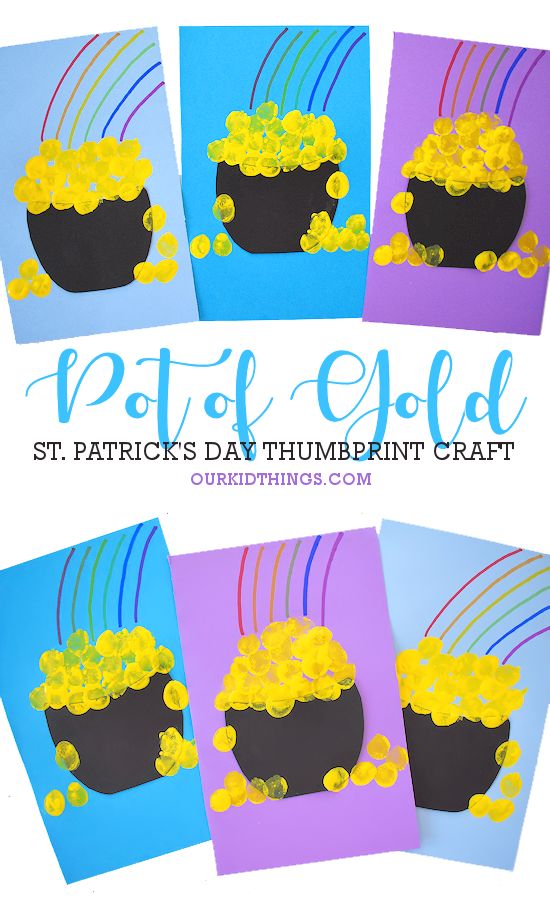 four st patrick's day crafts for kids with the words pot of gold on them