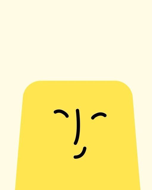 a yellow square with a face drawn on it's side and the words, i love