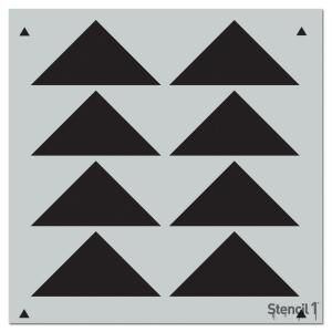 black triangles are arranged in rows on a gray background with the word stencil