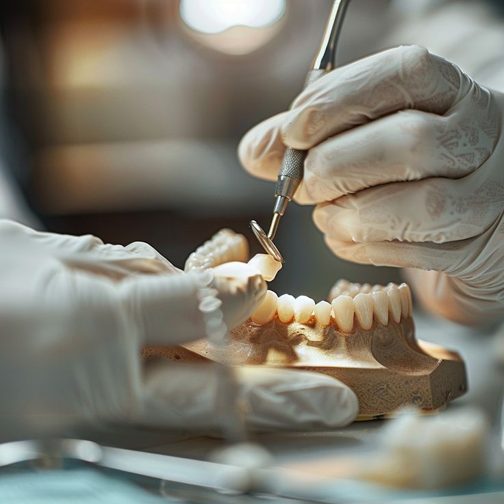 Dental Model Work: A detailed view of a dental professional working attentively on a teeth model with tools. #dental #teeth #model #professionalism #gloves #instruments #dental tool #precision #aiart #aiphoto #stockcake https://ayr.app/l/k7AD Prosthodontics Dentistry, Dental Photoshoot, Dentist Ideas, Teeth Photo, Dentist Branding, Dental Pictures, Dental Wallpaper, Teeth Model, Dentist Tools