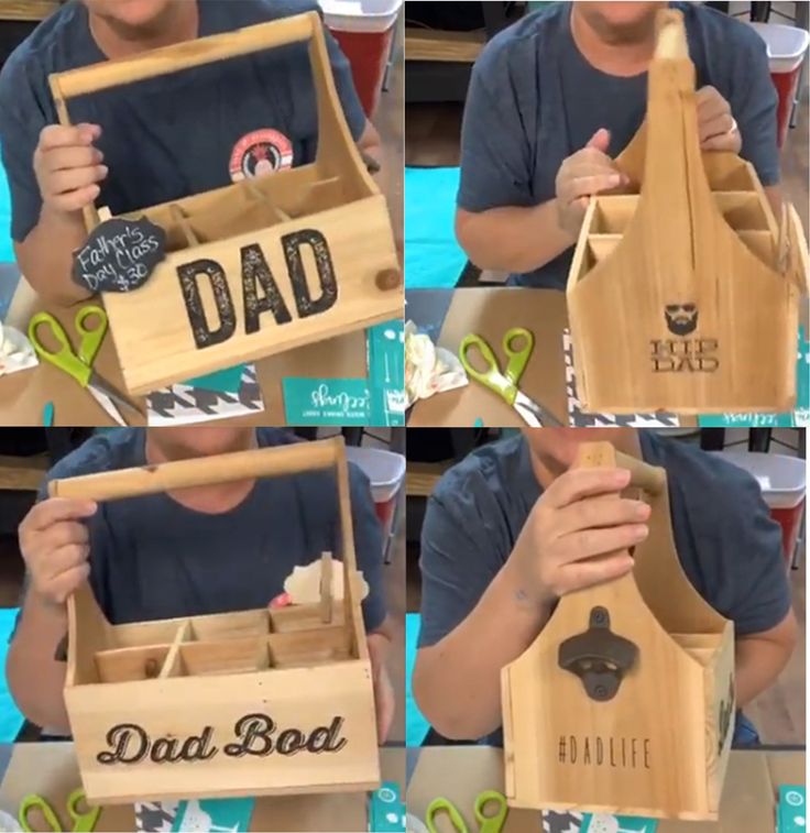 the man is making a father's day gift out of wood