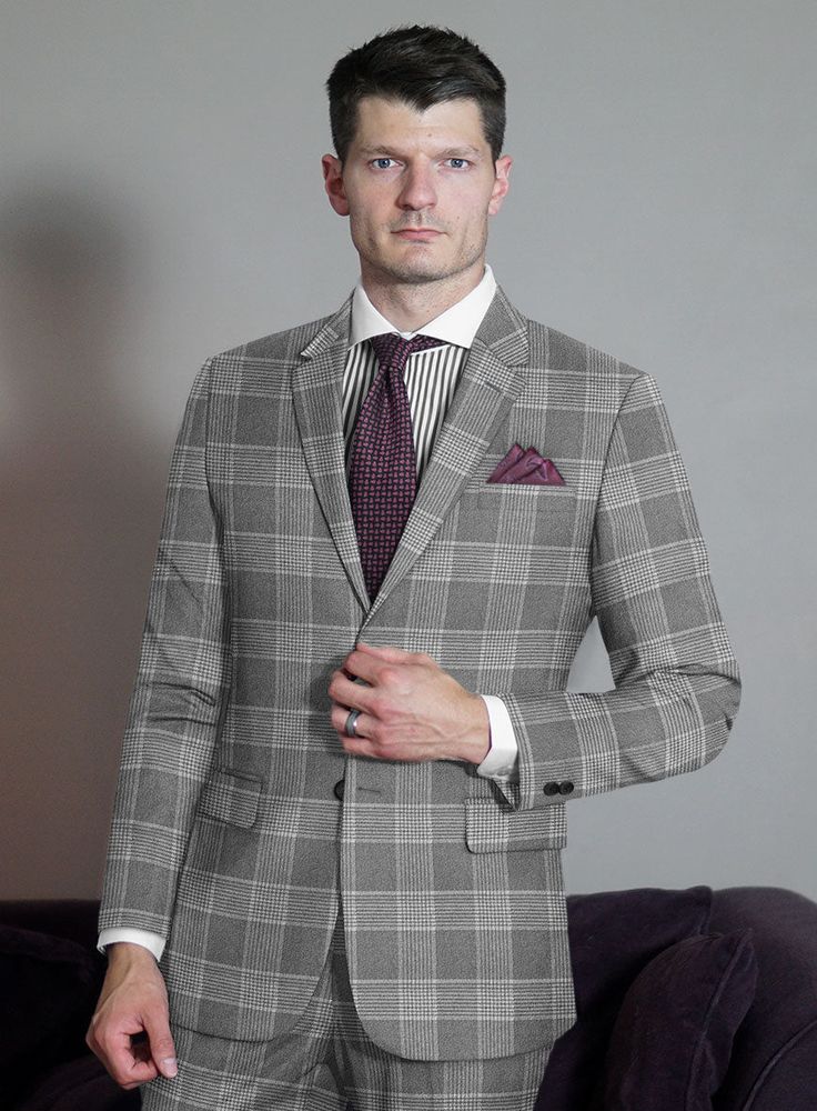 Looking to make a statement wherever you go? Look no further than our Scabal Gray Checks Wool Jacket. Crafted from pure merino wool and expertly tailored, this jacket offers a sophisticated yet minimal look that's perfect for a relaxed and comfortable vibe. The classic gray plaid pattern will keep you in sync with the latest fashion trends while adding a rebellious charm to your outfit. Whether you're heading to the office or out for a night on the town, our jacket exudes a natural sense of cool Red Tuxedo, Herringbone Tweed Jacket, Herringbone Suit, Tweed Pants, Black Herringbone, Classic Gray, Minimal Look, Linen Suits, Herringbone Tweed