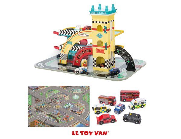 a play set with cars and trucks on it