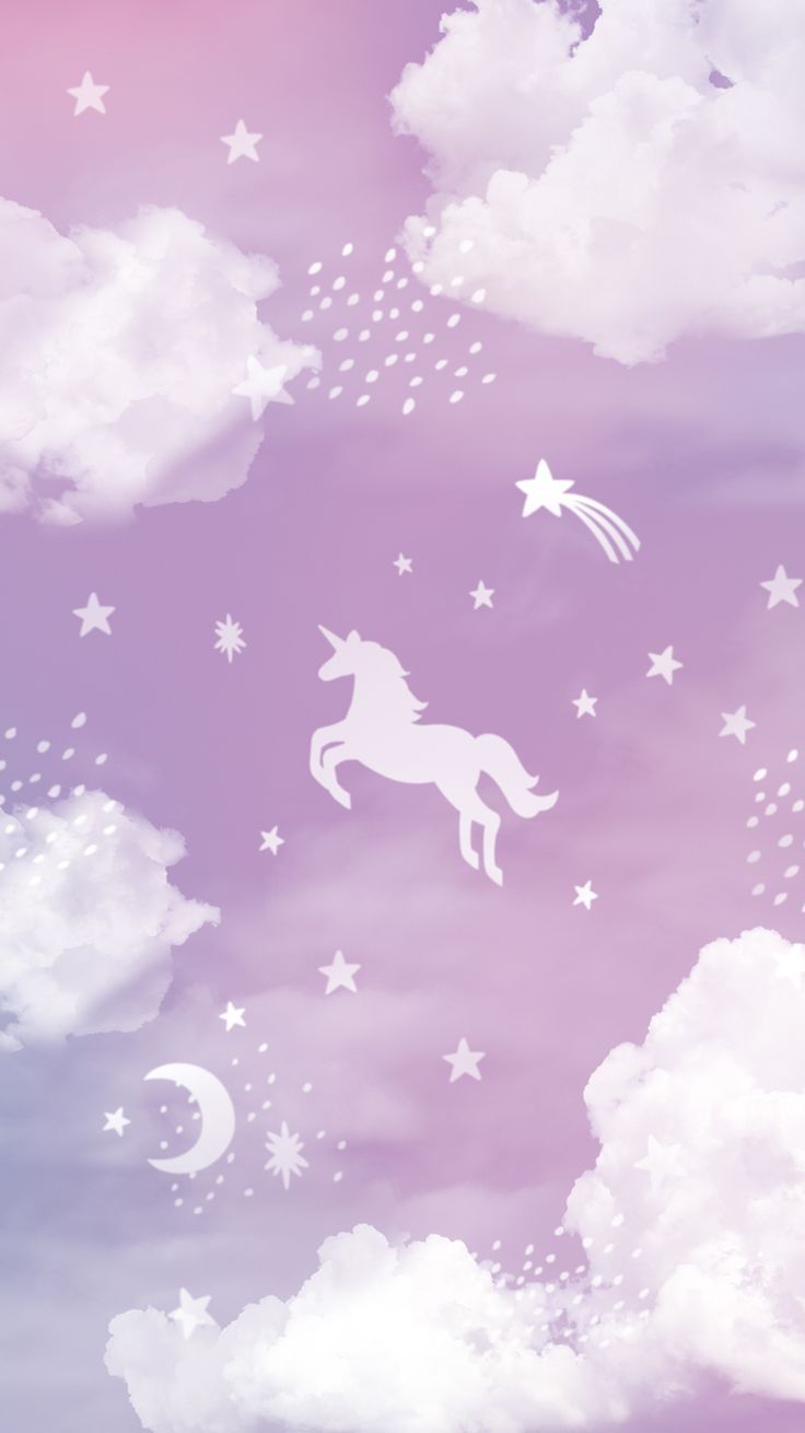 the unicorn is flying in the sky with stars and clouds