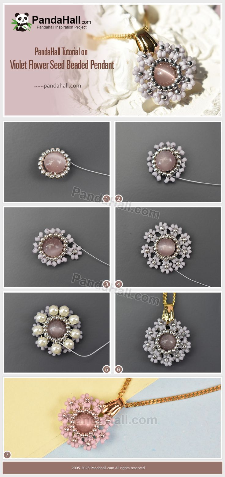 the instructions for how to make an adorable flower necklace with pearls and beads on it