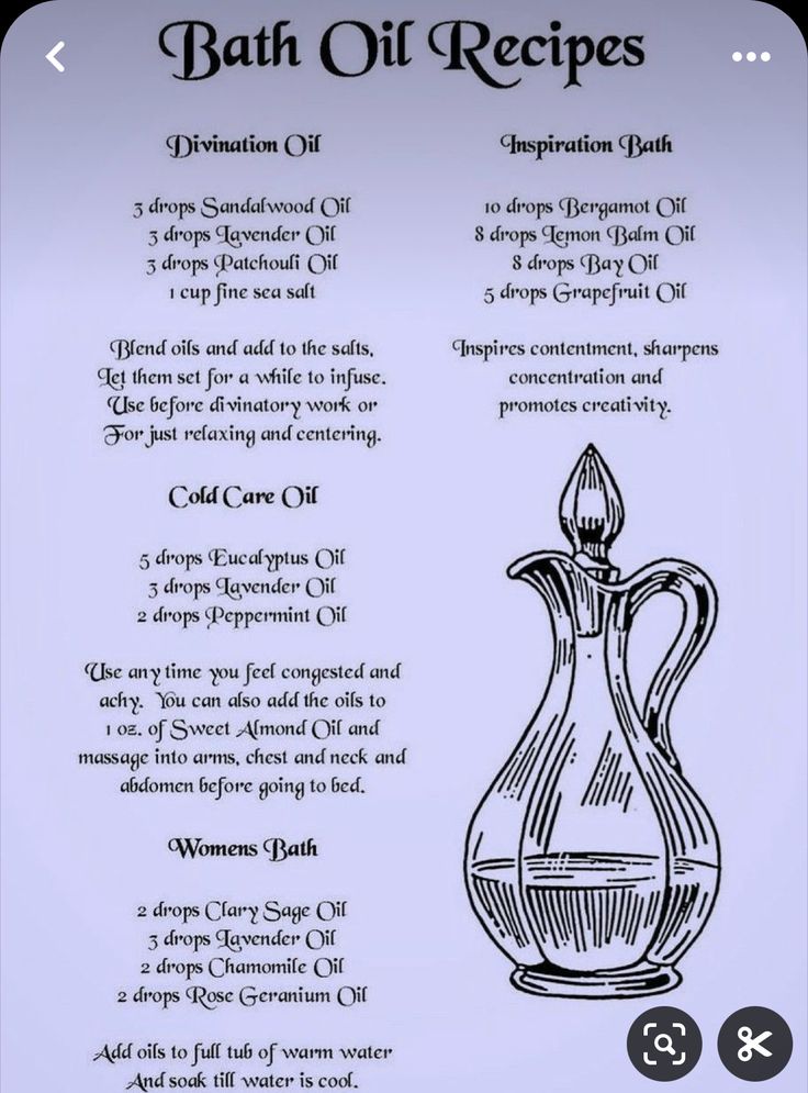 Witchy Beauty Tips, Ritual Bath Recipes Witchcraft, Essential Oil Witchcraft, Bath Magic, Magick Oil, Essential Oil Diffuser Blends Recipes, Spiritual Bath, Ritual Oil, Essential Oils Guide