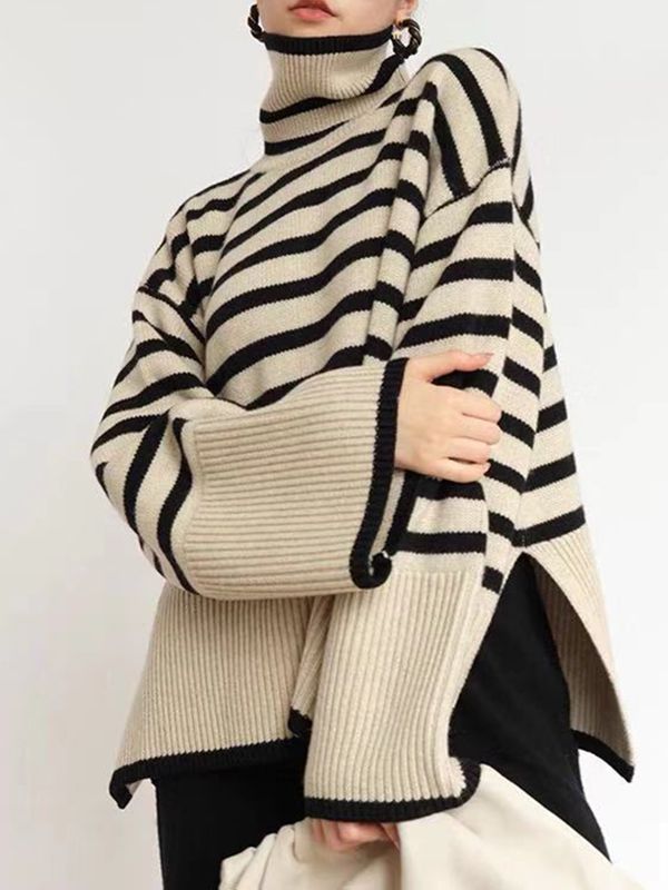 Áo Len Cardigan, Oversize Pullover, Pull Oversize, High Neck Sweater, Striped Turtleneck, Womens Turtleneck, Cardigan Long, Women Long Sleeve Tops, Long Sleeve Turtleneck