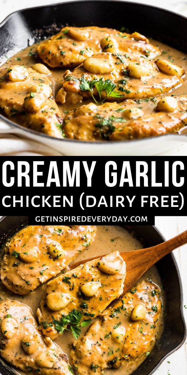 creamy garlic chicken dairy free in a skillet