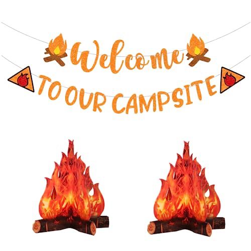 two campfires sitting next to each other with the words welcome to our campsite