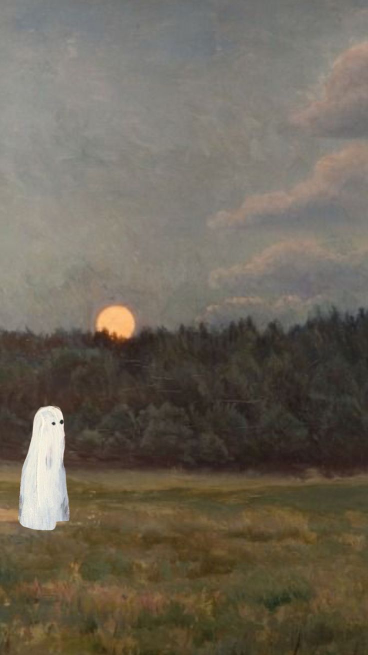 a painting of a ghost standing in a field