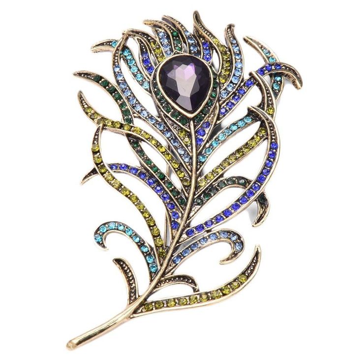 Rhinestone Peacock Feather Brooch Peacock Feather Brooch, Antique Style Jewelry, Feather Brooch, Feather Jewelry, Brooch Jewelry, Crystal Brooch, Peacock Feather, Rhinestone Brooches, Scarf Jewelry