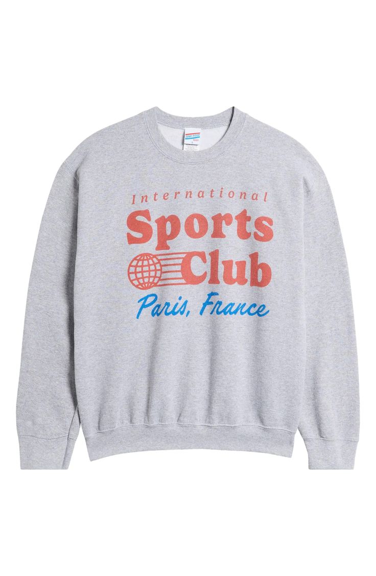 Junk Food International Sports Club Sweatshirt | Nordstrom French Aesthetic, Stitch Hoodie, Vintage Parisian, Sports Club, Club Sweatshirts, Sports Clubs, Crew Sweatshirts, Grey Women, Oversized Sweatshirt