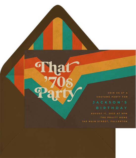 an open envelope with the words that 70s party on it