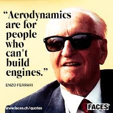 an old man wearing sunglasses and a suit with a quote on the side that says aerodynanics are for people who can't build engines