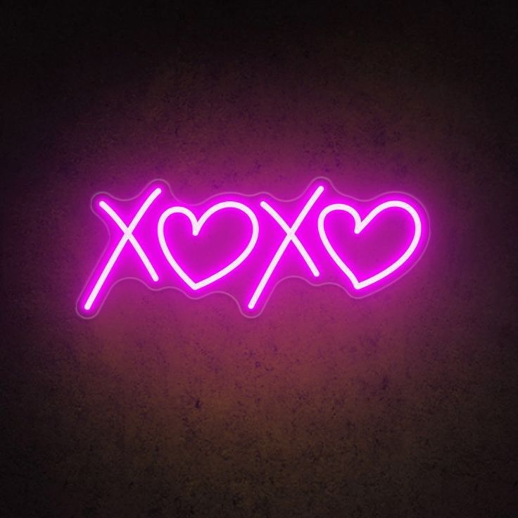 a neon sign that says xox with hearts