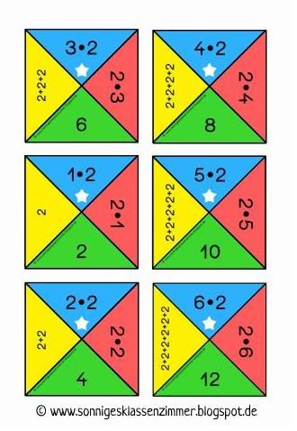 four different colored triangles with numbers in each one, and the same number on each side