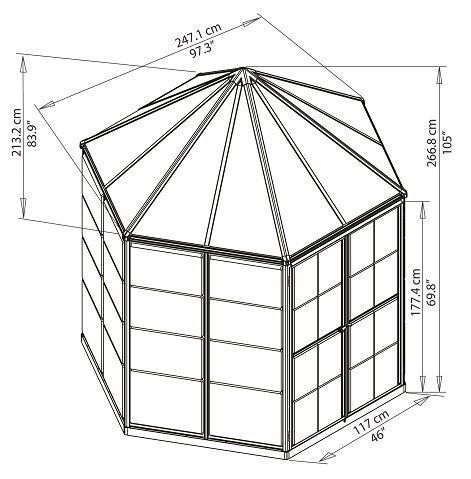 a drawing of a gazebo with measurements for the roof and sidewalls,