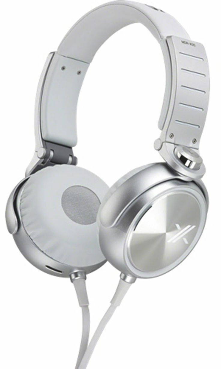 the headphones are white and have silver trimmings on each earpiece,