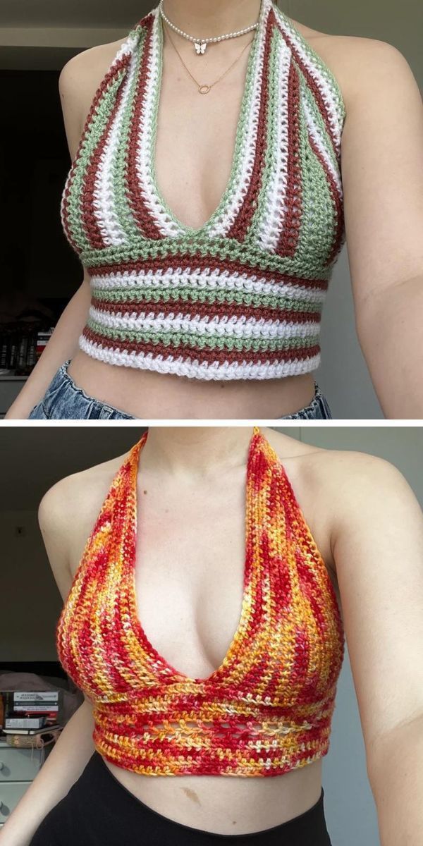 two photos one showing the top and bottom of a woman's cropped bra