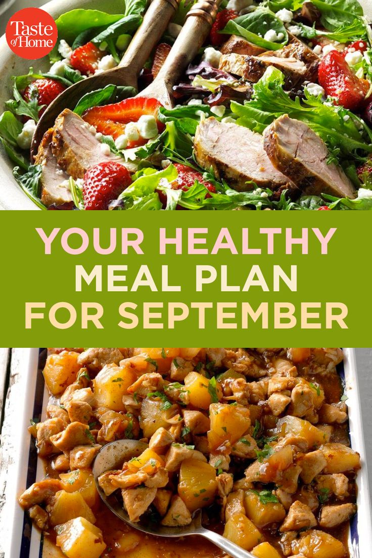 the meal is prepared and ready to be eaten with text overlay that reads your healthy meal plan for september