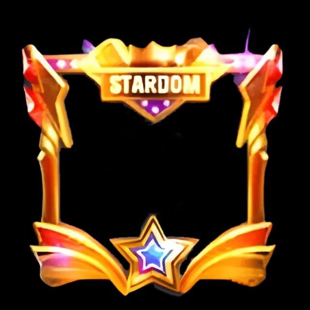 the stardom logo is displayed on a black background with gold and purple accents,