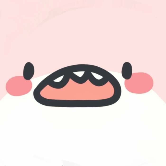 the face of an animal with pink cheeks and black eyes, on a light pink background