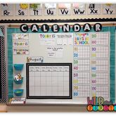 a bulletin board with the word calendar on it in front of a whiteboard that says,