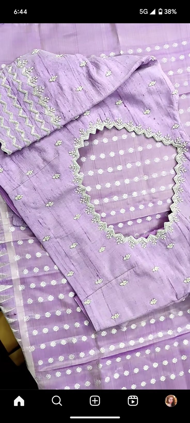 Blue Colour Work Blouses, Mint Green Blouse Designs, Lavender Colour Blouse Designs, Lavender Blouse Maggam Work, Simple Work Blouses, Lavender Blouse Design, Purple Blouse Designs, Purple Blouse Outfit, Simple Work Blouse Designs