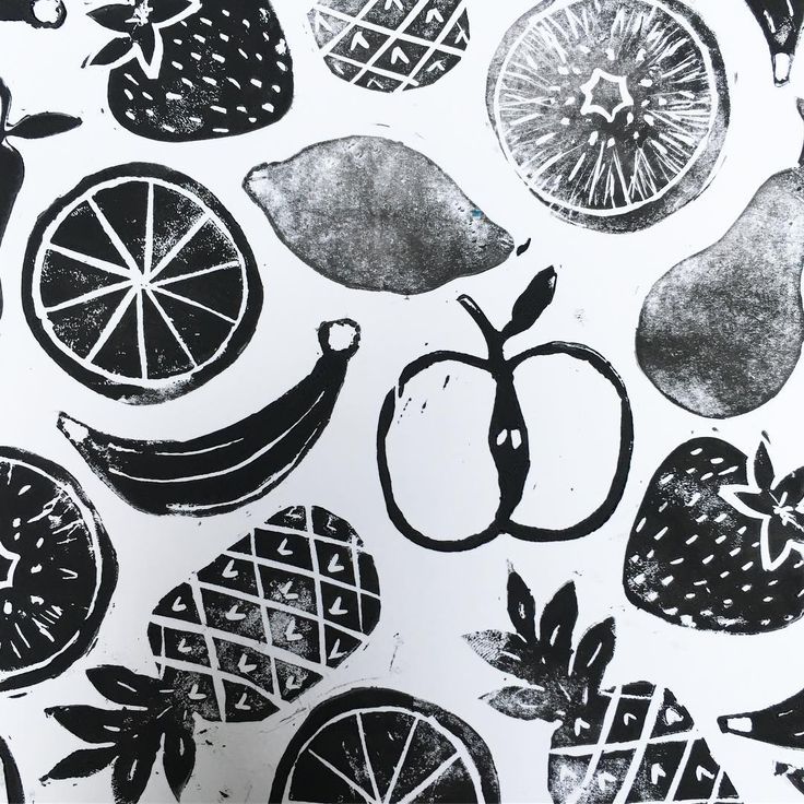 black and white drawing of fruit on paper