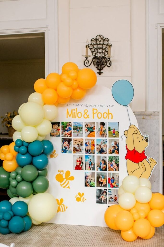 there are many balloons in the shape of winnie the pooh