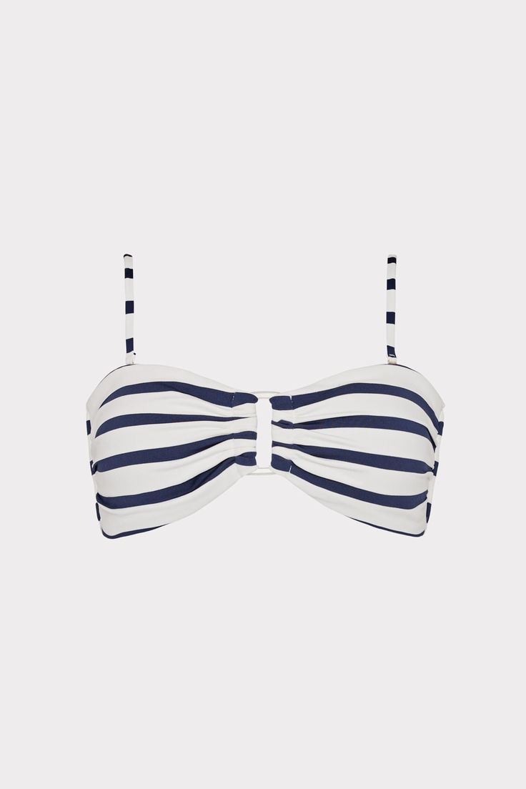 Our signature bandeau bikini top with an acrylic ring at its center is back for Spring with a maritime twist. Perfect for your next boating excursion or seaside adventure, it’s offered in classic navy and white nautical stripes. Pair it with its coordinating Margot Nautical Stripe Bikini Bottom. Neutral Color Dresses, Acrylic Ring, Nautical Stripes, White P, Vacation Outfits, Boating, Navy White, Navy And White, Nautical