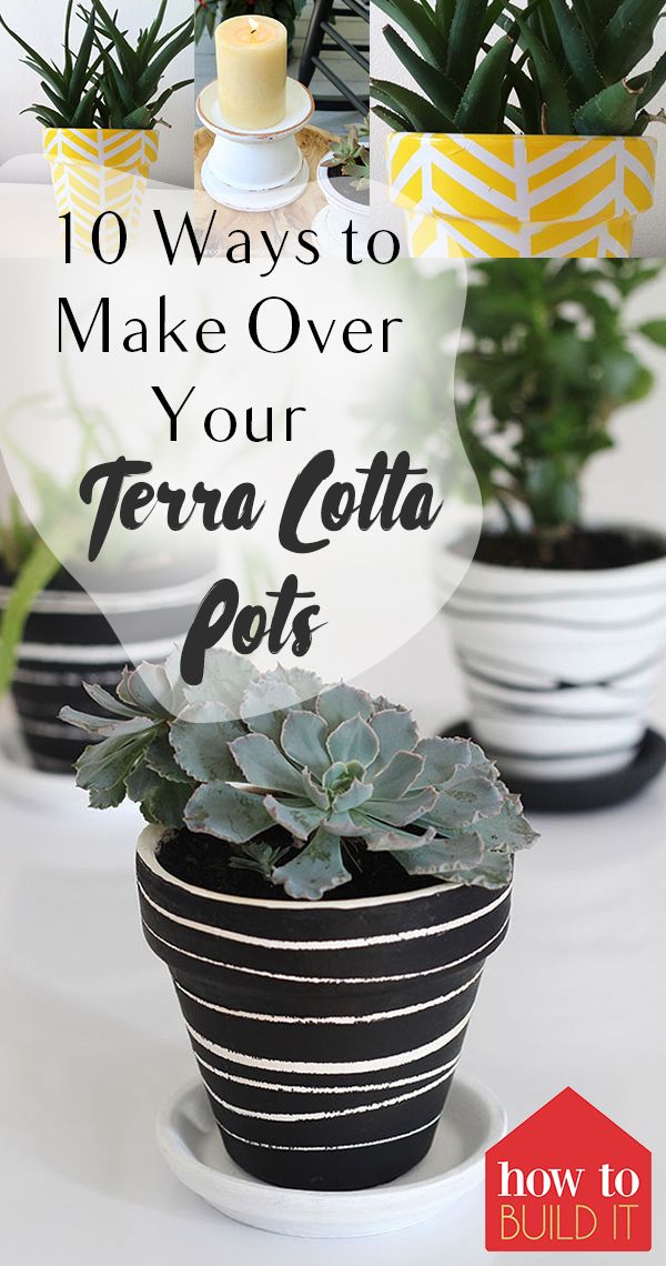 potted plants with text overlay that reads 10 ways to make over your terra cota pot