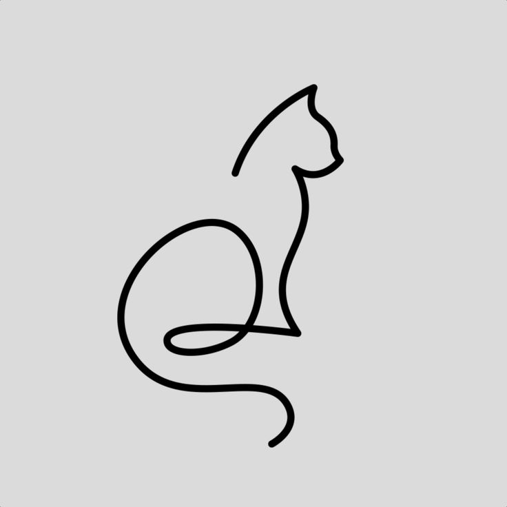 a black and white drawing of a cat on a gray background with the word cats written below it