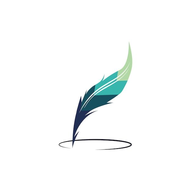 a blue and green feather quill on a white background