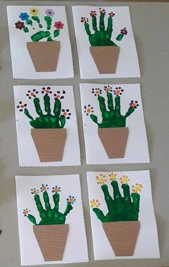 four pictures of cactus in a pot with flowers and daisies painted on the cards