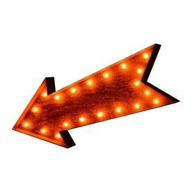 an arrow shaped light up sign with lights on it